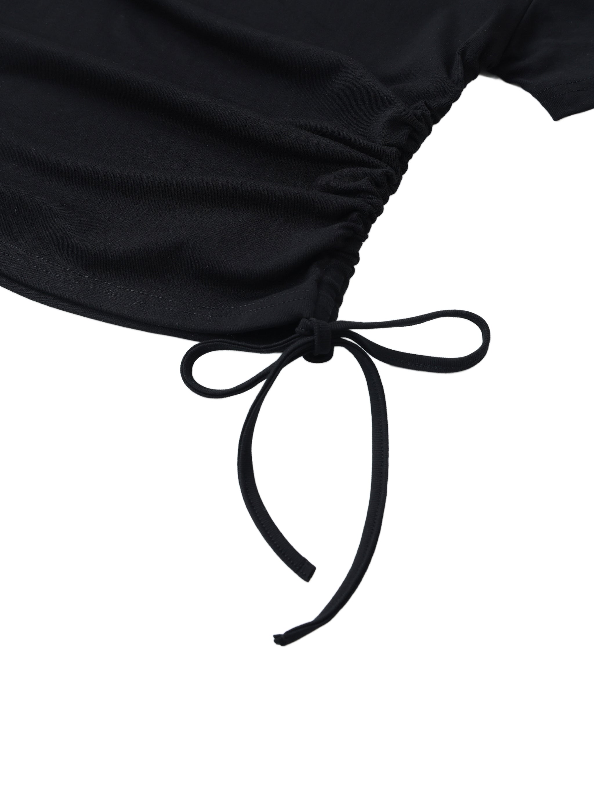 EVOL Gothic Drawstring Crop Top – Black Bodycon Streetwear Shirt