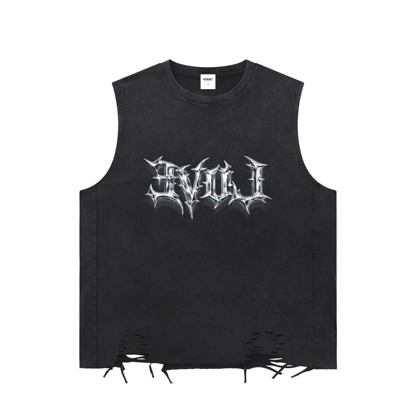 black evol snow washed distressed tank top raw hem sleeveless shirt